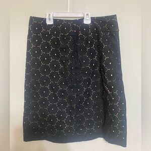 Talbots Women’s Black Eyelet Skirt size 8  knee length cotton‎ ( has small rip)